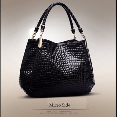 Crocodile Pattern Luxury Handbags Women Designer Winter PU Leather Top-handle Bags Woven Handle  -  GeraldBlack.com