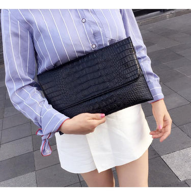 Crocodile Pattern White Envelope Clutch Women's Evening Leather Bag - SolaceConnect.com