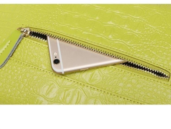 Crocodile Pattern White Envelope Clutch Women's Evening Leather Bag - SolaceConnect.com