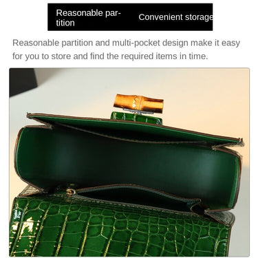 Crocodile Pattern WomenGenuine Leather Bamboo Portable Small Saddle Shoulder Messenger Handbag  -  GeraldBlack.com