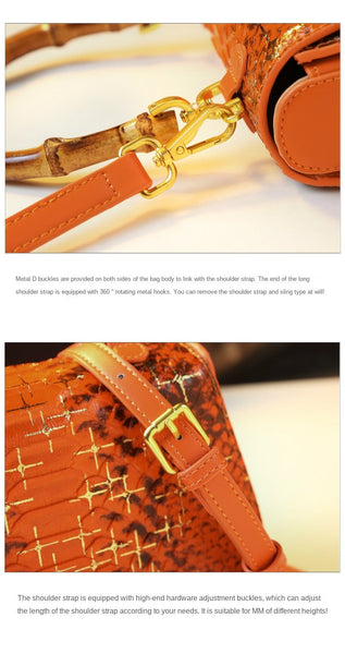 Crocodile Pattern WomenGenuine Leather Bamboo Portable Small Saddle Shoulder Messenger Handbag  -  GeraldBlack.com
