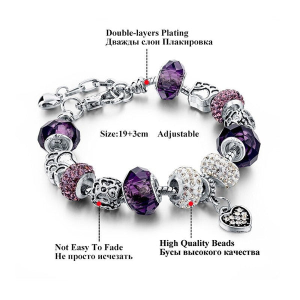 Crystal Glass Beads Snake Chain Bezel Setting Charm Bracelet for Women  -  GeraldBlack.com