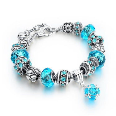 Crystal Glass Beads Snake Chain Bezel Setting Charm Bracelet for Women - SolaceConnect.com