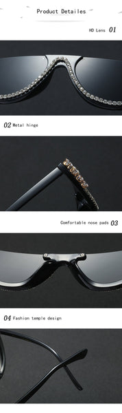 Crystal Half Frame Rimless Cat Eye Womens Designer Rhinestone Sunglaasses  -  GeraldBlack.com