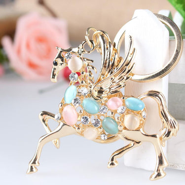 Crystal Rhinestone Key Chain Ring Charm with Flying Horse for Purse or Bag - SolaceConnect.com