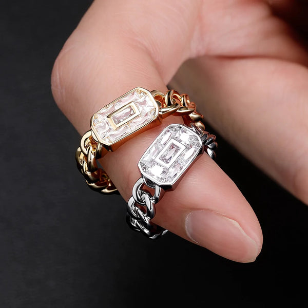 Cuban Link Hip Hop Jewelry Iced Out Baguette Cubic Zirconia Punk Style Ring  -  GeraldBlack.com