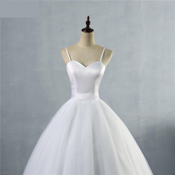 Custom-Made Spaghetti Strap Beach Wedding Dresses in Simple White Tulle - SolaceConnect.com