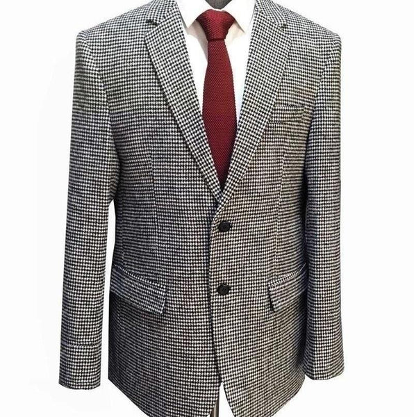 Custom Made Woollen Houndstooth Casual Wedding Suit Blazer & Black Pants  -  GeraldBlack.com