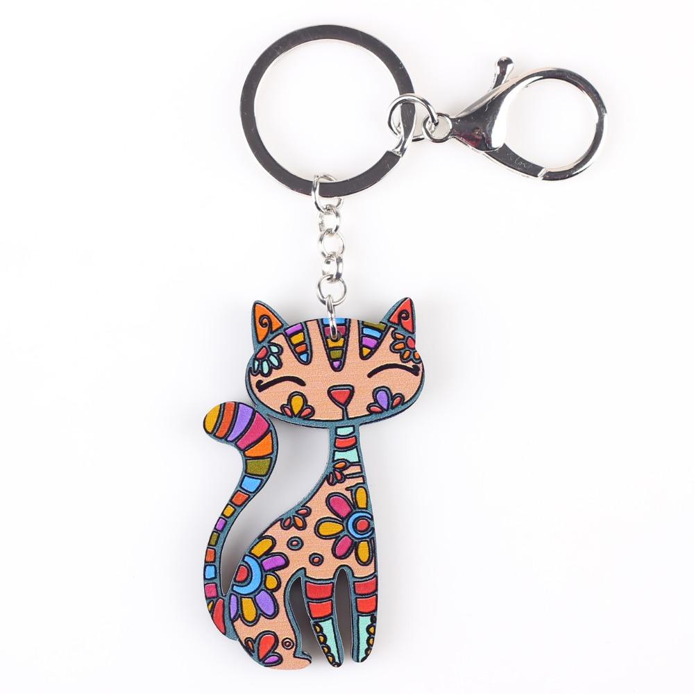 Cute Animal Fashion Jewelry Acrylic Pattern Cat Charm Keychain for Women  -  GeraldBlack.com