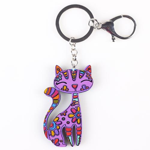 Cute Animal Fashion Jewelry Acrylic Pattern Cat Charm Keychain for Women - SolaceConnect.com