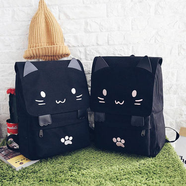 Cute Cat Cartoon Embroidery Canvas School Backpack for Teenage Girls  -  GeraldBlack.com