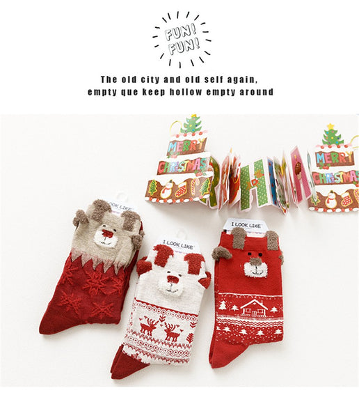 Cute Cotton Soft Socks for Women with Santa Claus Deer Print - SolaceConnect.com