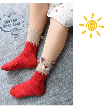 Cute Cotton Soft Socks for Women with Santa Claus Deer Print - SolaceConnect.com
