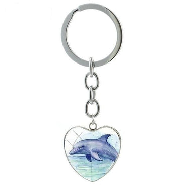 Cute Dolphin Deep-sea Art Glass Cabochon Dome Heart Pendant Keychain - SolaceConnect.com