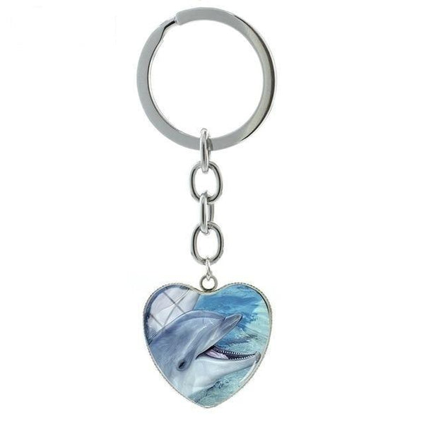 Cute Dolphin Deep-sea Art Glass Cabochon Dome Heart Pendant Keychain - SolaceConnect.com