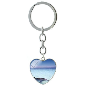 Cute Dolphin Deep-sea Art Glass Cabochon Dome Heart Pendant Keychain  -  GeraldBlack.com