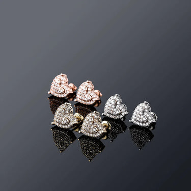 Cute Heart Shape Stud Earrings Full Iced Out Micro Pave CZ Women's Jewelry  -  GeraldBlack.com