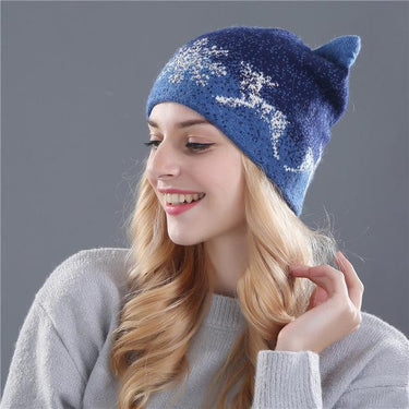Cute Kitty Winter Rabbit Fur Wool Knitted Beanies Hats for Women  -  GeraldBlack.com
