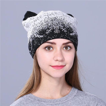 Cute Kitty Winter Rabbit Fur Wool Knitted Beanies Hats for Women - SolaceConnect.com