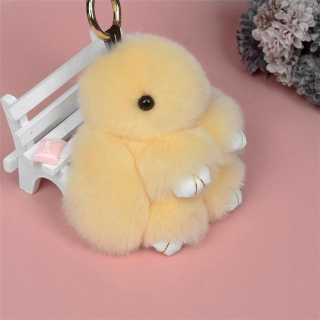 Cute Mini Natural Rabbit Fur Pom Pom Key Chain Trinket for Women  -  GeraldBlack.com