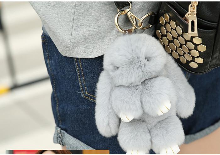 Cute Mini Natural Rabbit Fur Pom Pom Key Chain Trinket for Women - SolaceConnect.com
