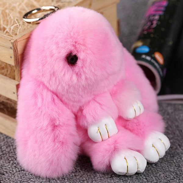 Cute Mini Natural Rabbit Fur Pom Pom Key Chain Trinket for Women - SolaceConnect.com