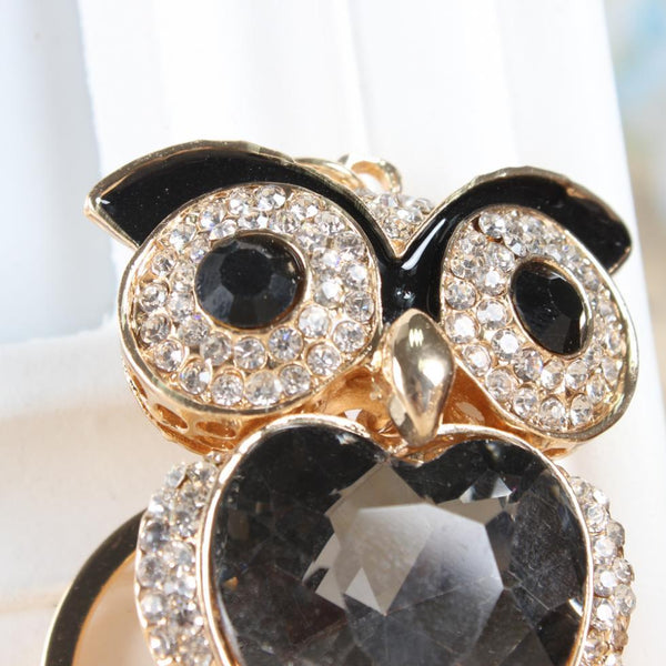 Cute Owl Heart Black Rhinestone Crystal Charm Purse Pendant & Key Chain - SolaceConnect.com