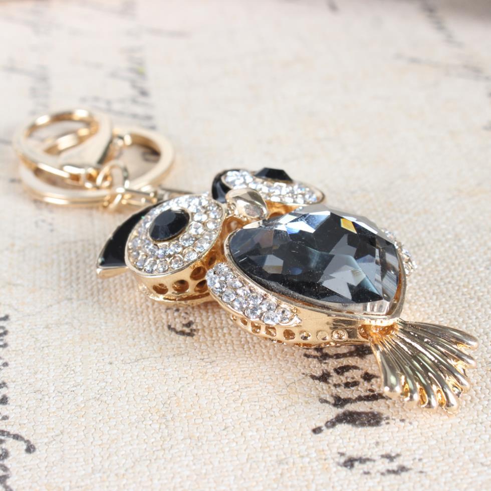 Cute Owl Heart Black Rhinestone Crystal Charm Purse Pendant & Key Chain  -  GeraldBlack.com