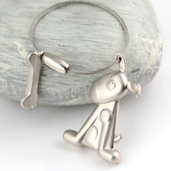 Cute Silver Plated Wire Rope Puppy Dog Pendant Key Ring for Women  -  GeraldBlack.com