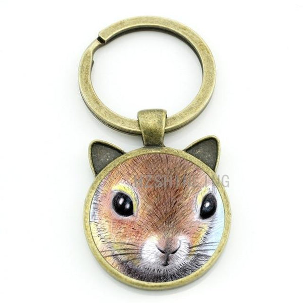 Cute Squirrel Animal Ear Art Bronze Glass Cabochon Keychain Jewelry  -  GeraldBlack.com