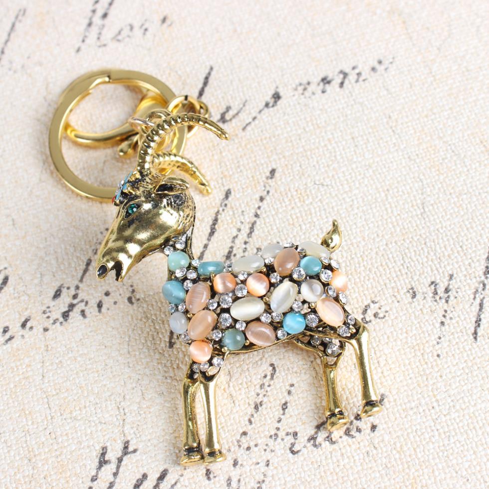 Cute Vintage Flower Goat Crystal Rhinestone Charm Purse Pendant & Key Chain  -  GeraldBlack.com