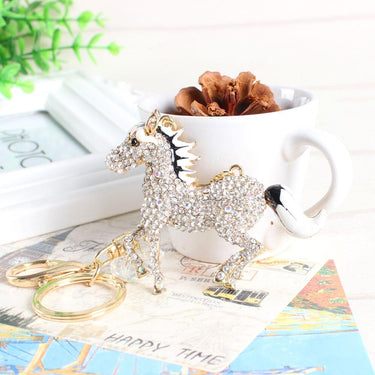 Cute White Horse Rhinestone Crystal Fashion Purse Pendant & Key Chain - SolaceConnect.com