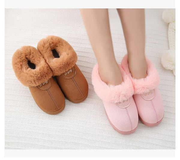 Winter Cotton Slippers Fur Suede Home Warm Plush Indoor Floor Shoes For Women Slippers Cute Fluffy - SolaceConnect.com