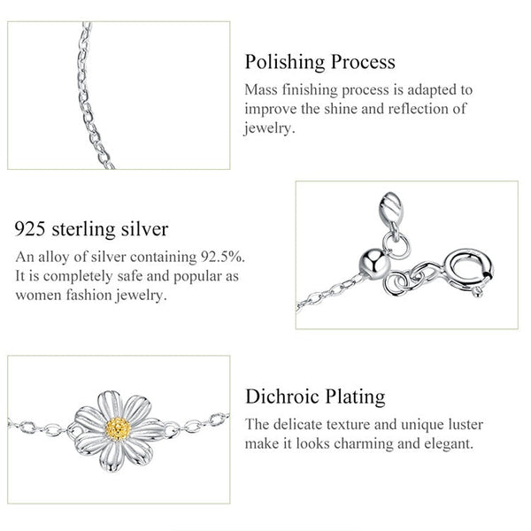 Daisy Flower Link Bracelet for Women Genuine 925 Sterling Silver Fresh Lovely Gifts Anti allergy Gift Fine Jewelry SCB165  -  GeraldBlack.com