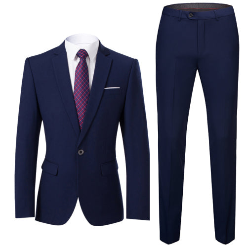 Dark Blue Fashion Wedding Formal Business Slim Suit Jacket Pants for Men  -  GeraldBlack.com