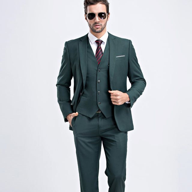 Dark Green Blazer Pant Vest Fashion Casual Wedding 3 Piece Suit for Men  -  GeraldBlack.com