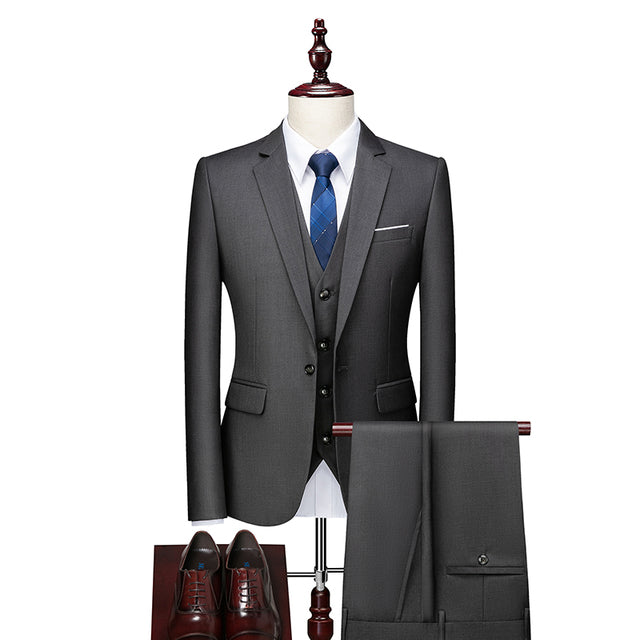 Dark Grey Casual One Button Slim Fit Wedding Three Piece Suit for Men  -  GeraldBlack.com