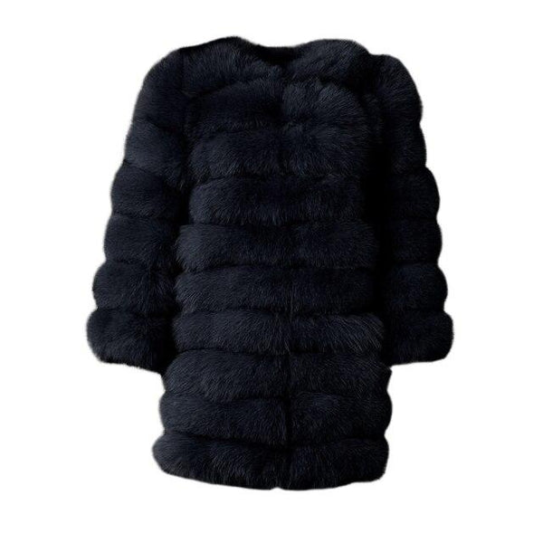 Dark Grey Color Winter Women Fox Fur Long Coats Detachable Thick Fur Jacket Lady Fashion Overcoat - SolaceConnect.com