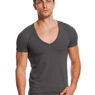 21 Colors Deep V Neck Compression Short Sleeve Men's T-Shirt for Fitness Plain T-Shirts GeraldBlack.com   