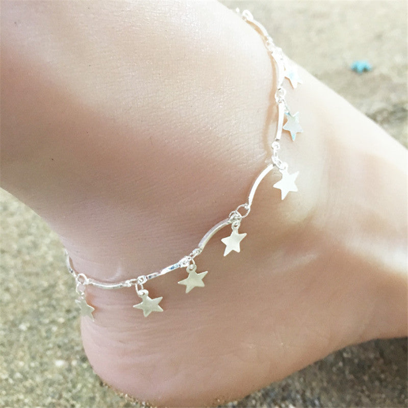Delicate Heart Star Zinc Alloy One Piece Chain Ankle Bracelet for Women  -  GeraldBlack.com