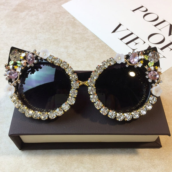 Designer Cat Eyes Diamond Luxury Oversized Crystal Sunglasses Lentes De Sol Mujer  -  GeraldBlack.com