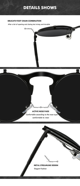Designer Fashion Flip Up Steampunk Round Vintage Sunglasses for Men  -  GeraldBlack.com