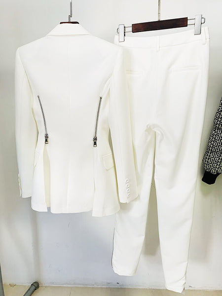 Designer Fashion Jacket Sets Women's One Button Zippers Split Blazer Pants Suit  -  GeraldBlack.com