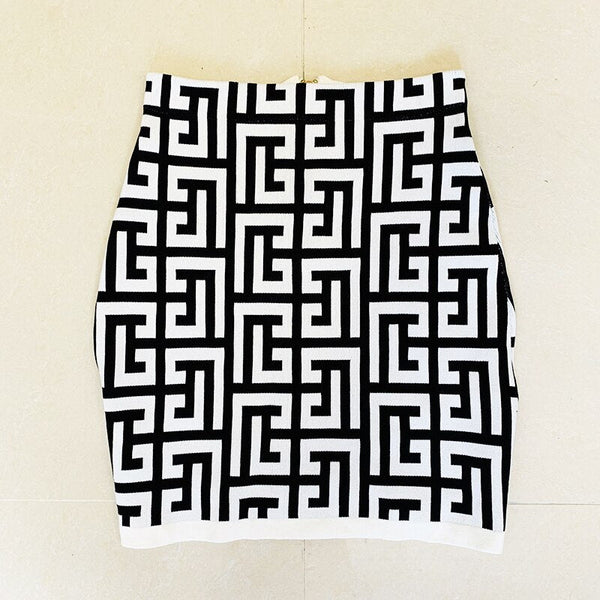 Designer Fashion Metal Lion Buttons Geometrical Knit Cardigan Camis Mini Skirt 3pcs Set  -  GeraldBlack.com