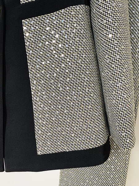 Designer Fashion Runway Suit Set Women's Slim Fit Color Block Sequined Blazer Pants Suit  -  GeraldBlack.com
