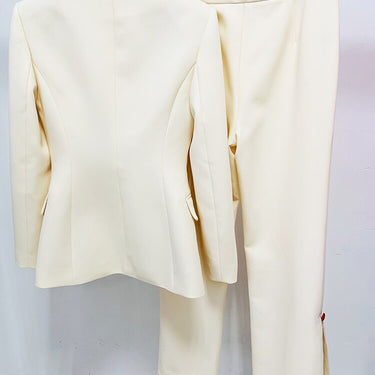Designer Fashion Runway Suit Set Women's Stylish Color Buttons Trim Blazer Slit Pants Suit  -  GeraldBlack.com