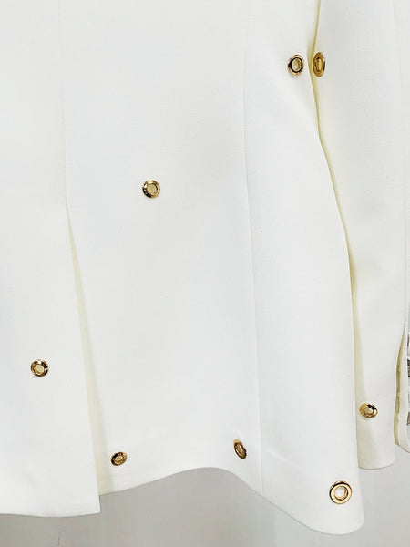 Designer Fashion Runway Women's Slim Fit Single Button Rivet Eyelet Lapel Blazer Pants 2pcs Set  -  GeraldBlack.com