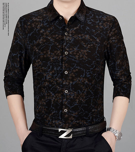 Designer flower men shirts for men clothing korean fashion long sleeve shirt luxury dress casual clothes jersey 7263  -  GeraldBlack.com