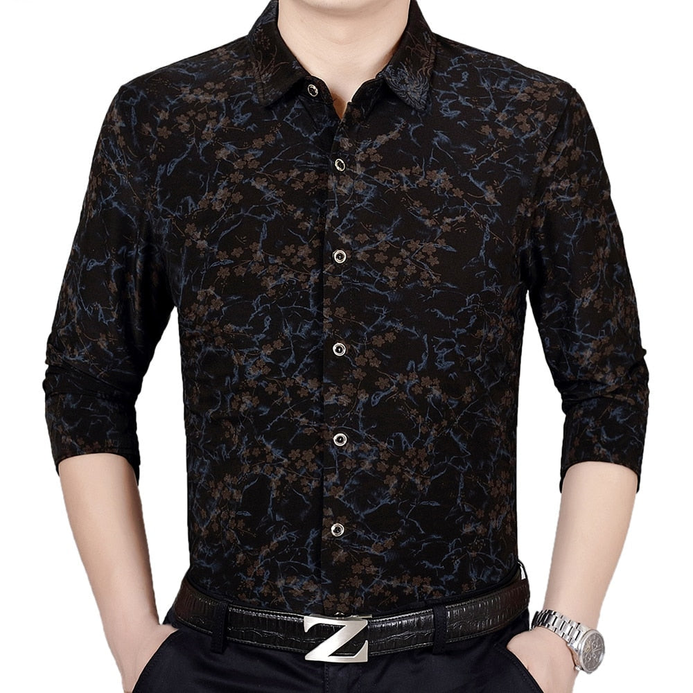 Designer flower men shirts for men clothing korean fashion long sleeve shirt luxury dress casual clothes jersey 7263  -  GeraldBlack.com