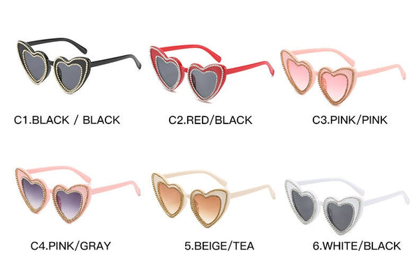 Designer Heart Bling Sun Glasses Women Crystal Heart Diamond Luxury Sunglasses  -  GeraldBlack.com